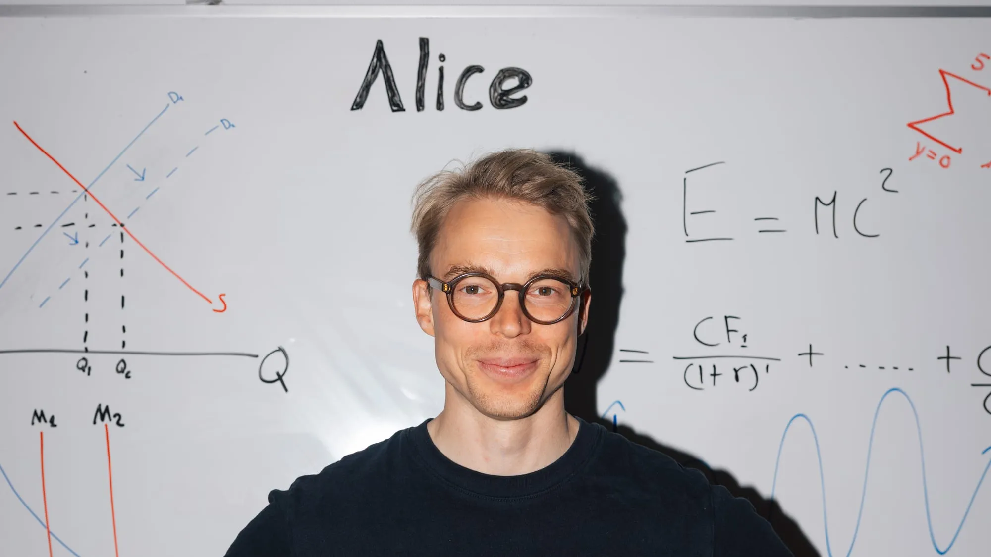 Kim Rants in front of a whiteboard with a valuation formula